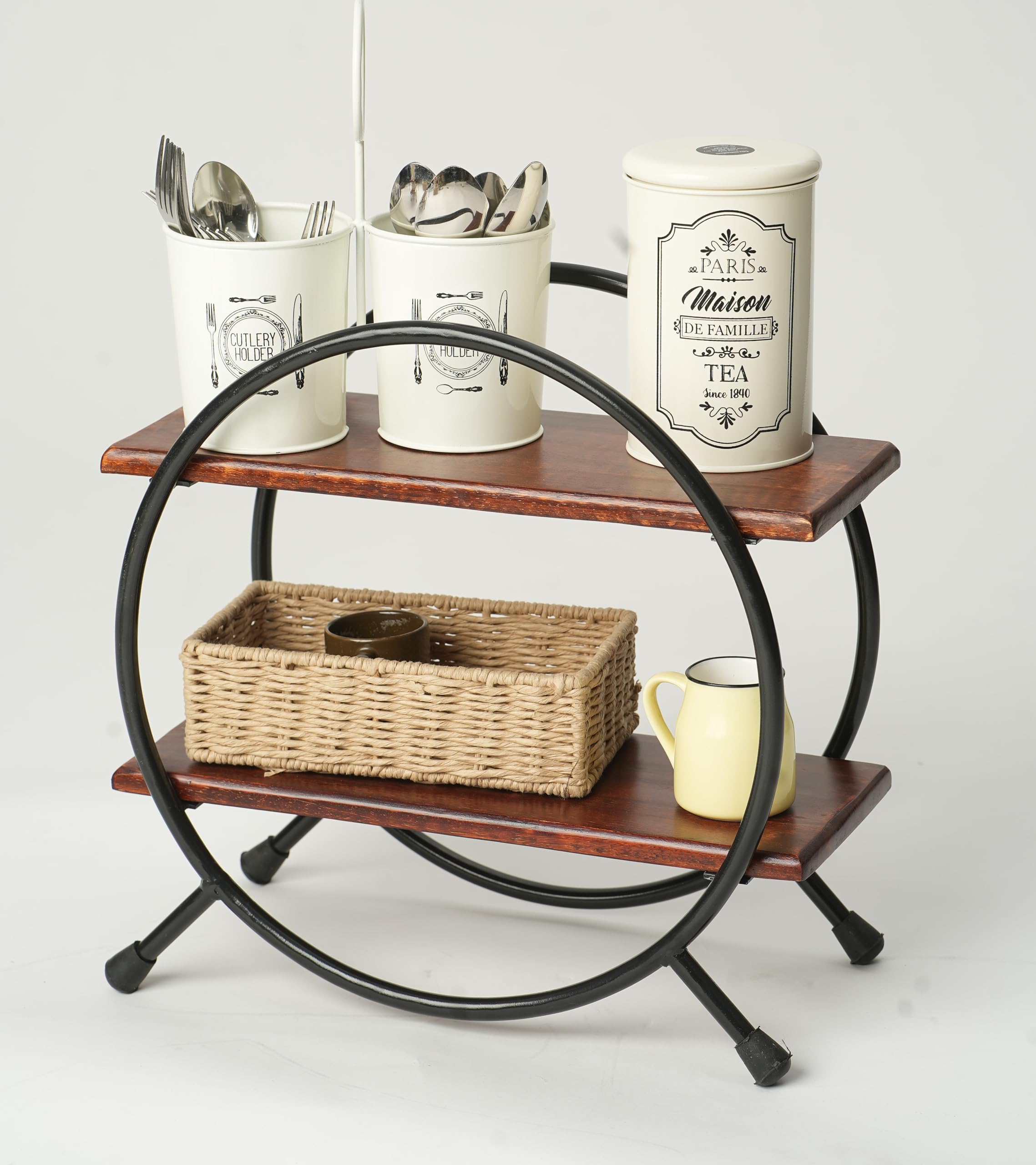 Ikari Homes Premium 2 Tier Kitchen Organizer Stand I Storage Shelves Rack I Wooden Table Top Organizer for Office/Bedroom/Living Room I16 x 15 x 7.5 in (Walnut Finish)