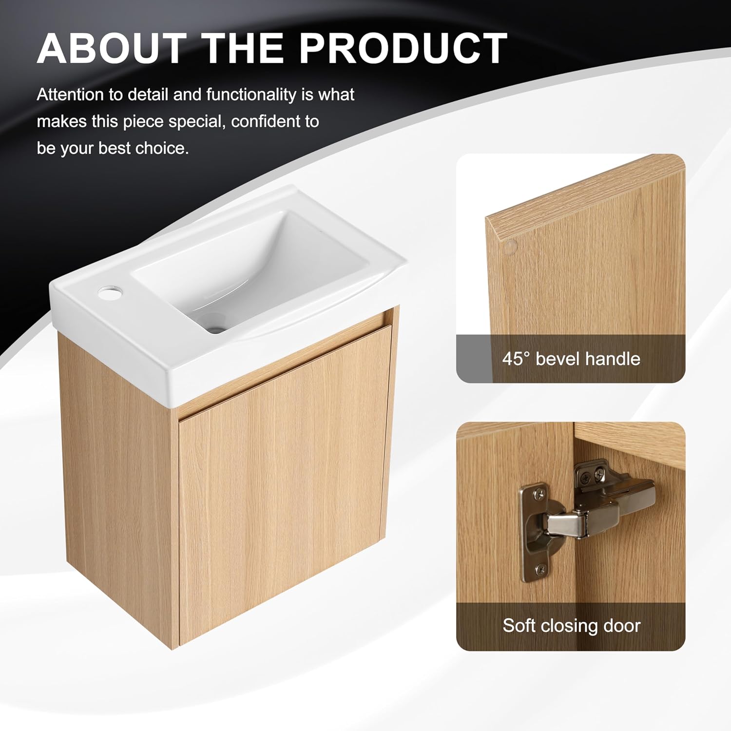 20" Bathroom Vanity with Sink, 20 Inch Floating Bathroom Vanity for Small Space,Modern Single Sink Wall Mounted Cabinet Set with Soft Close Door,Light Brown
