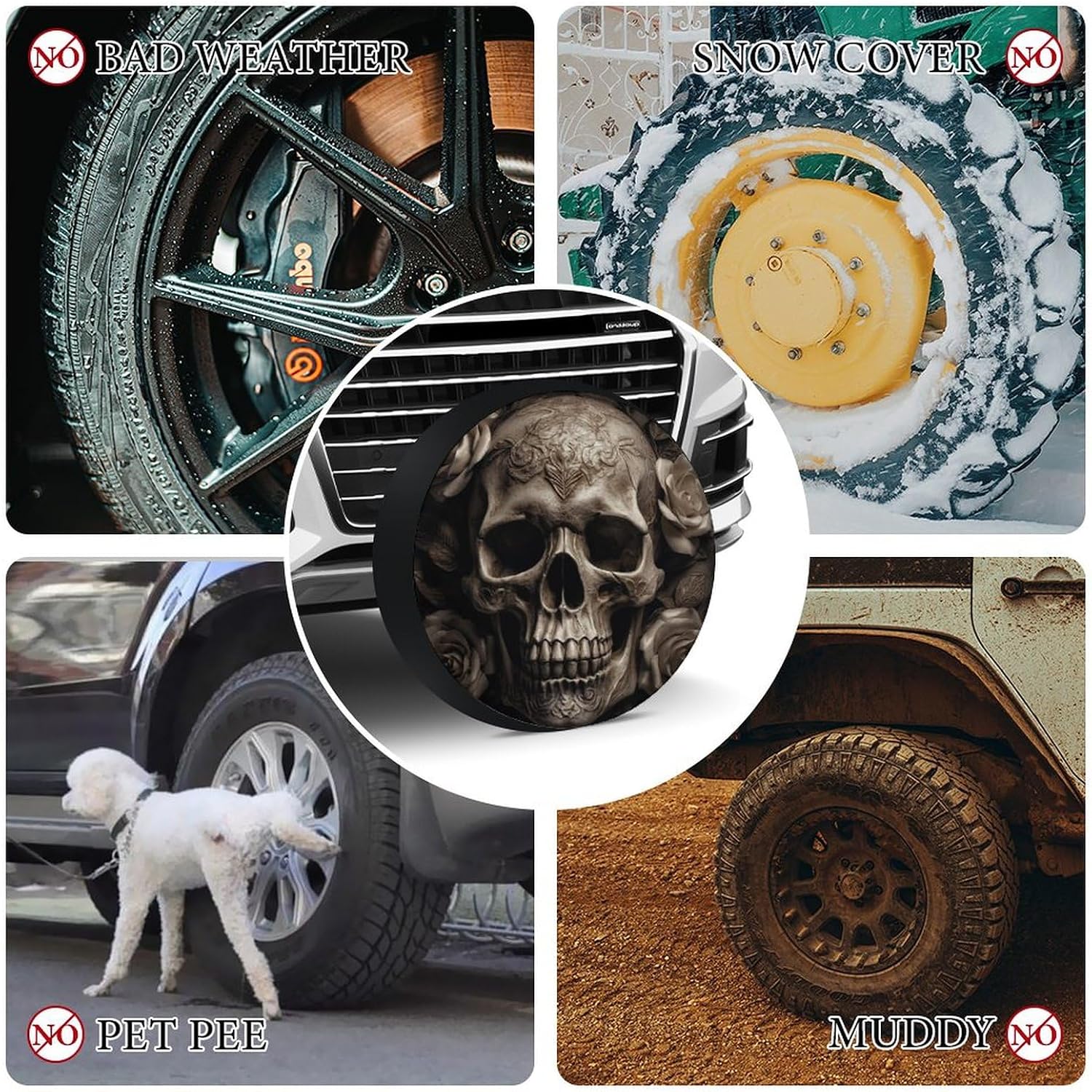 Universal Spare Tire Cover Waterproof Wheel Covers Car Tire Protector Leather Rose Skull Wheel Protector Dustproof Wheels Tires Cover for RV SUV Truck Camper Trailer 26inch
