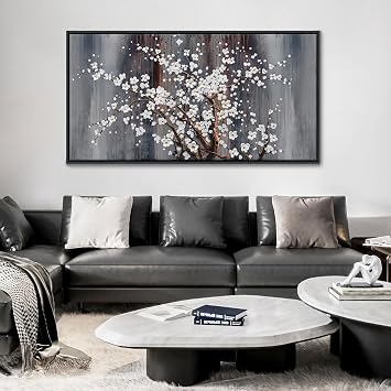 Wall Art for Living Room Large Modern Wall Decor Canvas Paintings for Wall Decorations White Flower Brown Bedroom Office Artwork Plum Blossom Art Prints Framed 2040IN