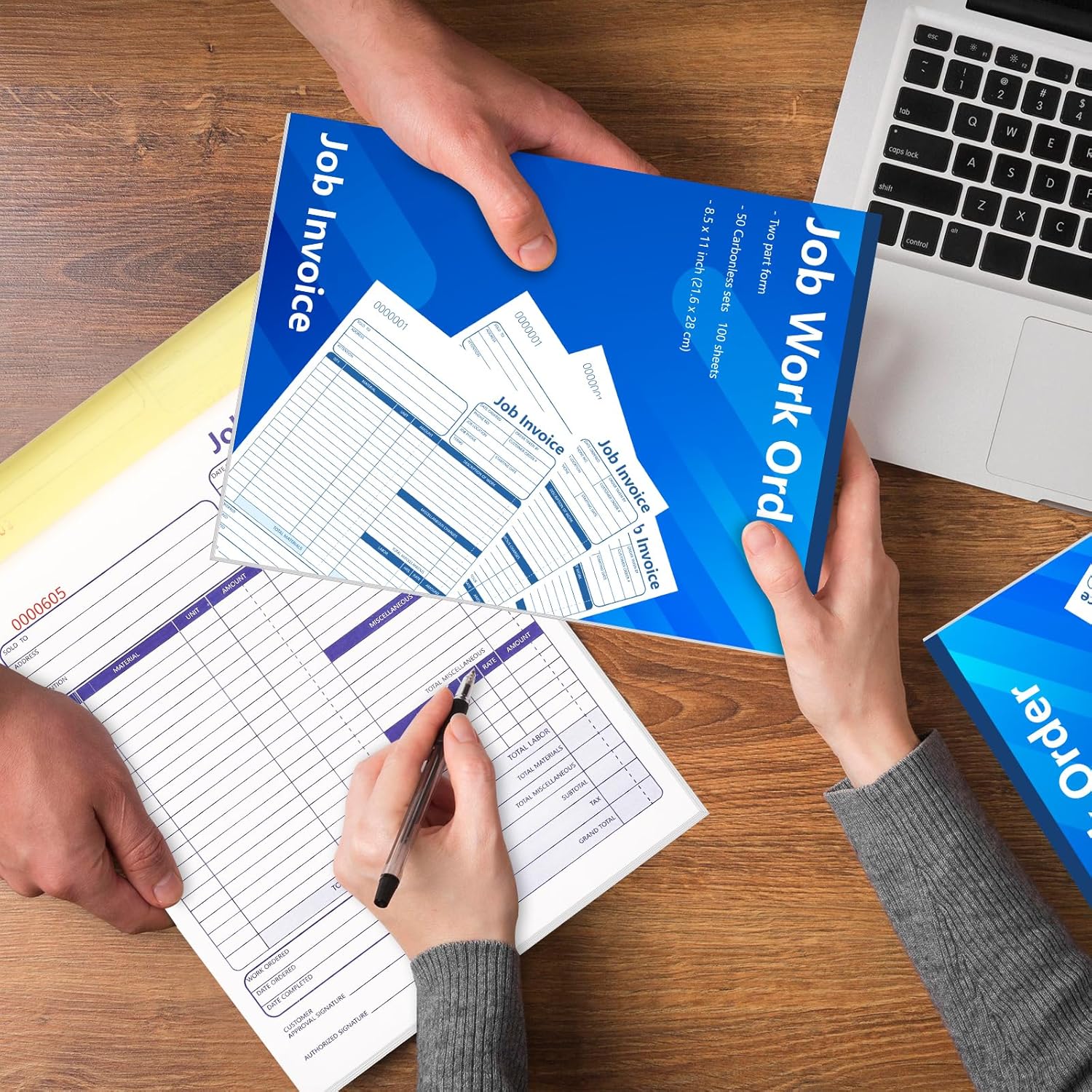 200 Set Job Work Order Forms Job Invoice Forms Invoice Receipt Book Contractor 8.5 * 11inch Work Order Receipt Book 2-Part Carbonless Forms for Small Business Suppliers Distributors (4 Book)
