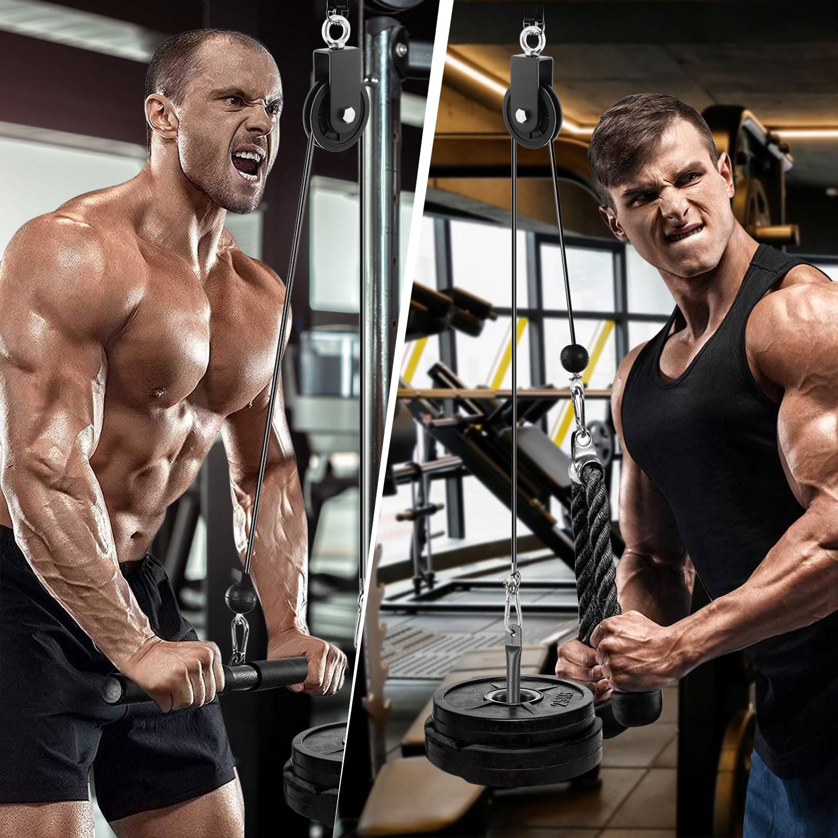 Fune per fitness, cavo fai da te, sistema Pulley, cavo fitness con corda per tricipiti e asta dritta, attrezzo per l'allenamento per la casa, la palestra