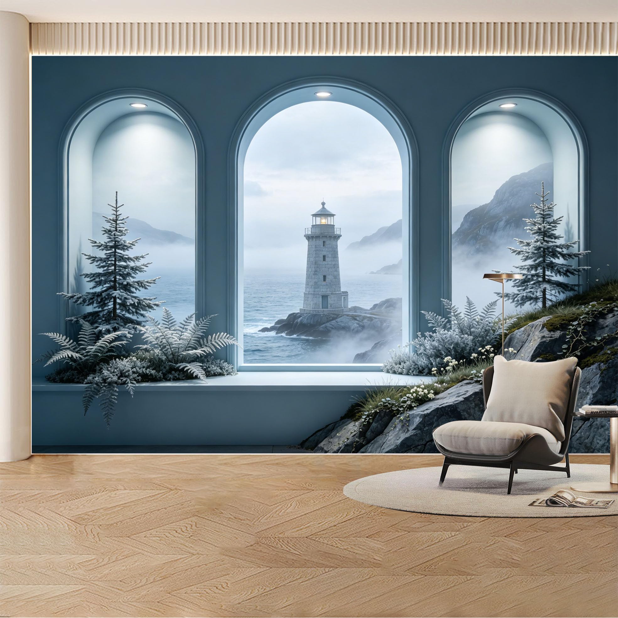 Kayorowalls Bh20260620023 Custom Wall Mural Wallpaper Lighthouse Ocean Landscape Nature Wall Decor Large Wall Art Nordic Misty Minimalist Removable Selfadhesive Large Photo For Living Room， Bedroom， Office