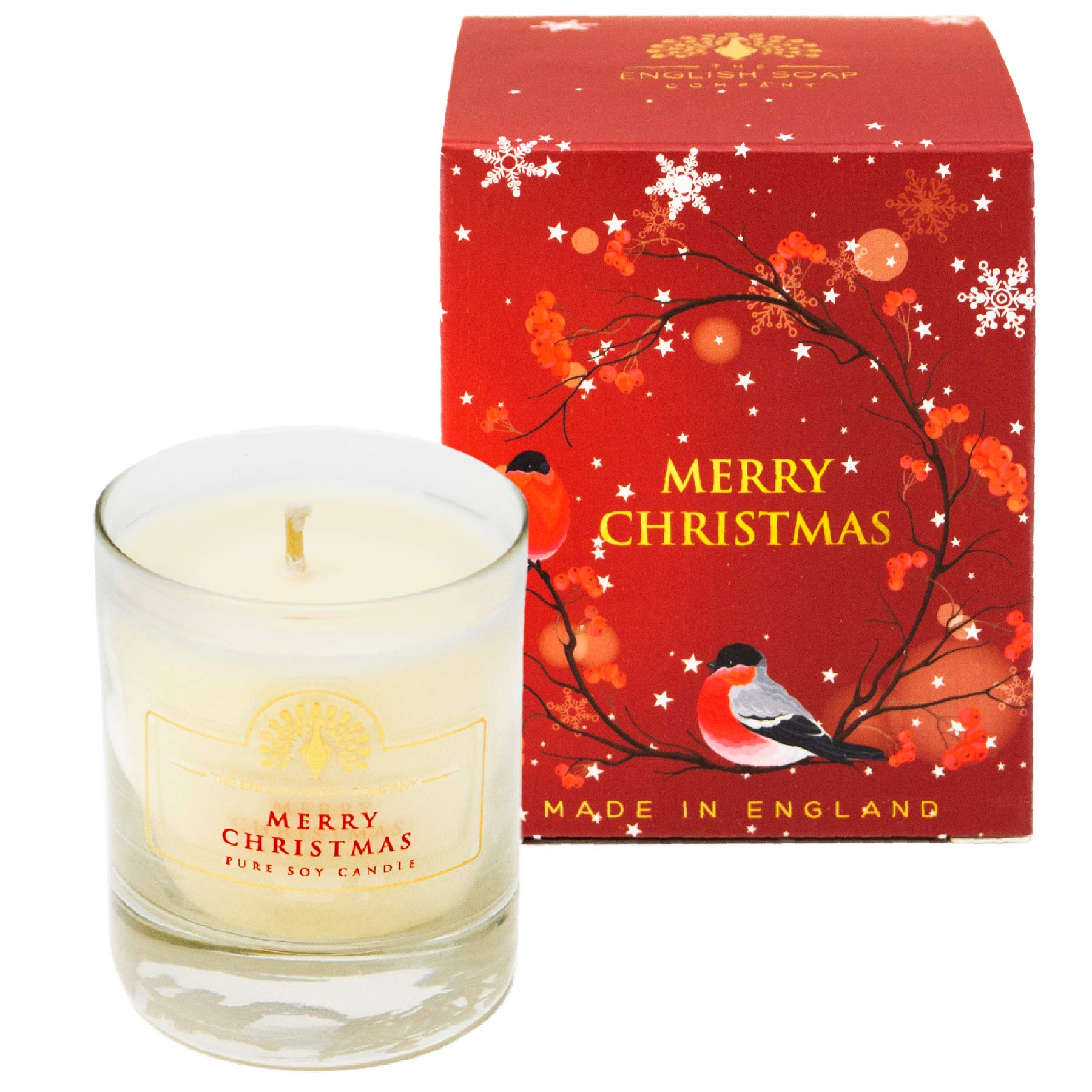 Bougie de Noël Merry Christmas en cire végétale de soja haut de gamme