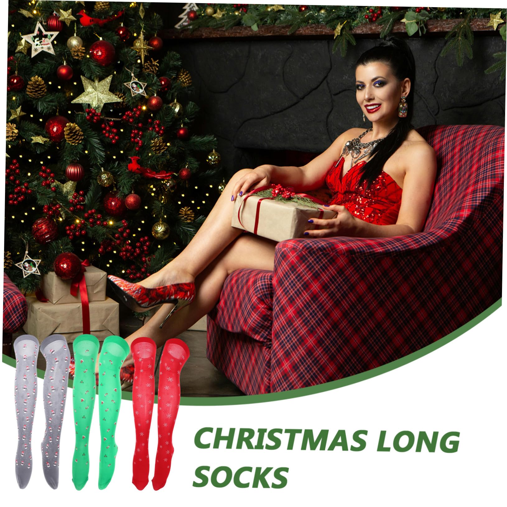 3pares Medias Navideñas De Seda Largas y Duraderas Calcetines Altos Para Mujer Medias Bonitas Diseño De Navidad Para Fiestas De Fin De Año