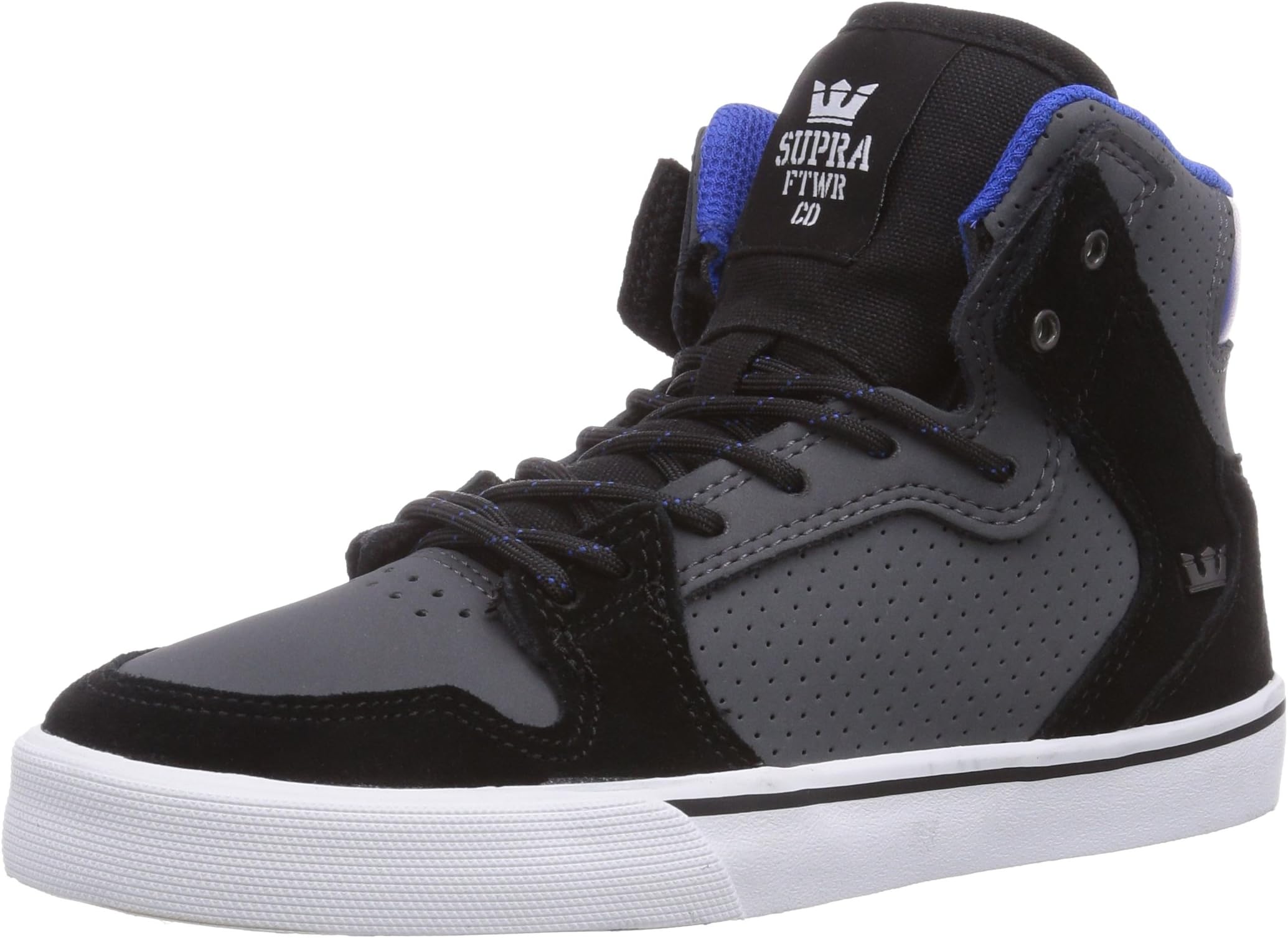 Supra Vaider Skate Shoe - Kids' Black Suede/Charcoal Trubuck, 2.0