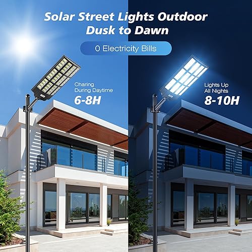 Miniatura 8 de Luces solares de calle de 10000 W para exteriores, luces solares de gran angular, sensor de movimiento para exteriores, luz de estacionamiento