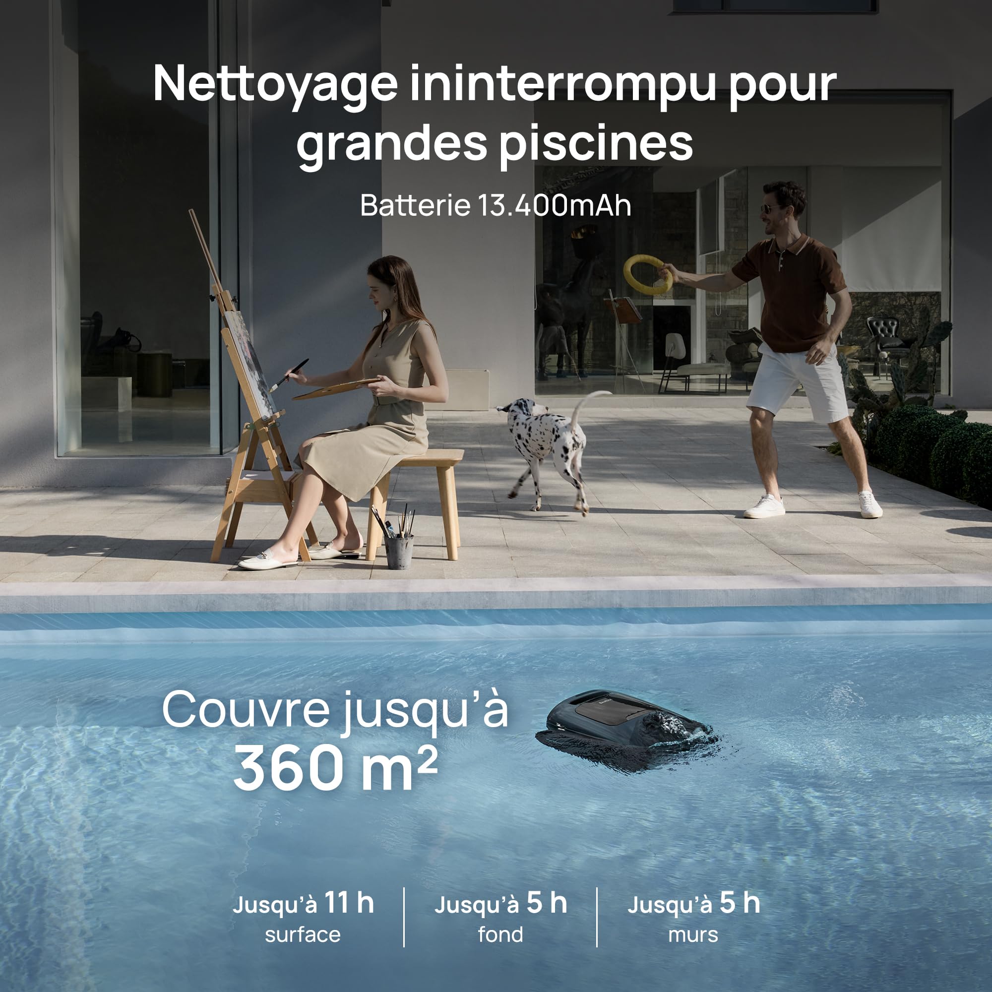 Beatbot AquaSense 2 Pro Robot de Piscine sans Fil, nettoie Fond, parois et Surface, clarifie l'eau, stationnement en Surface, Navigation Intelligente, jusqu'à 11 Heures, pour piscines jusqu'à 360 m²