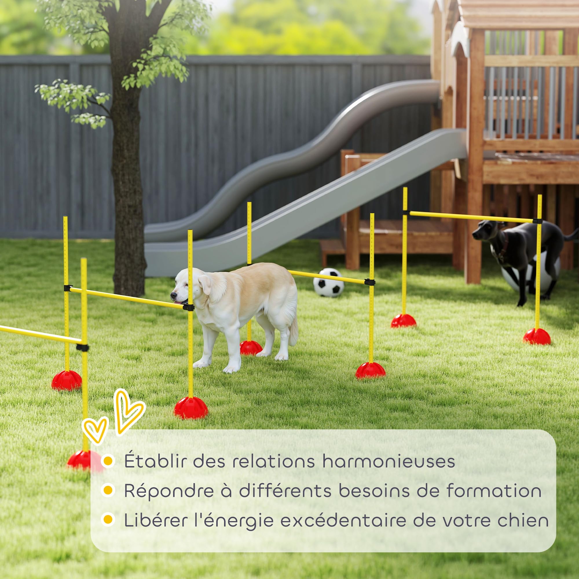 PawHut Kit d'équipement d'agilité pour Chien, kit d'agilité pour Chien avec 4 Haies de Saut réglables en Hauteur, Sac de Transport, Assemblage Facile, Agility à Chien Portable, Jaune et Orange
