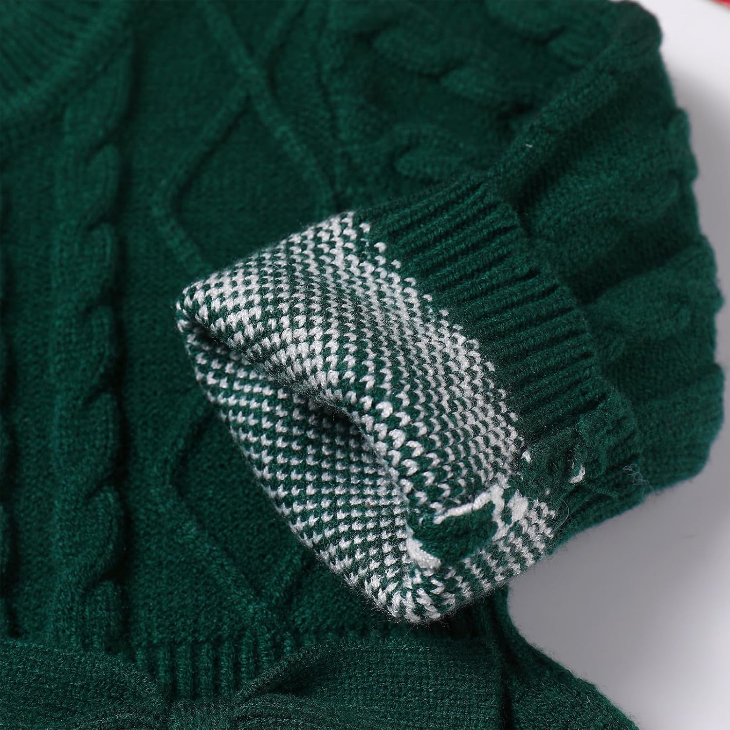 IDOPIP Infant Girls Knit Sweater Dress Christmas Crochet Pullover Dress Toddler Winter Long Sleeve Ribbed Reindeer Tutu Dress