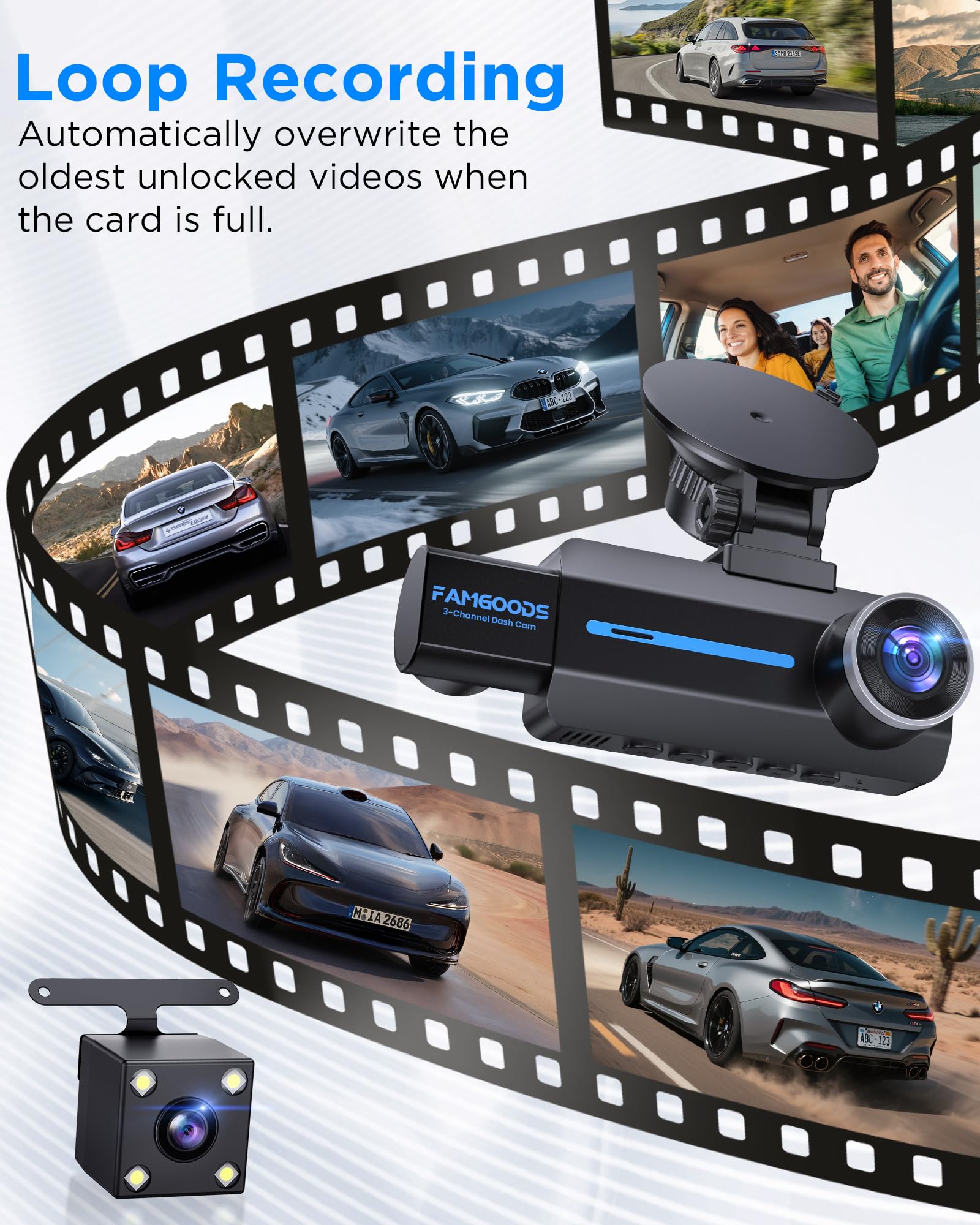 Famgoods Dashcam Frontal 4K, Retro, Interior, Pantalla IPS de 3.16", Tarjeta Gratuita de 64GB, Dash CAM Camara Coche WiFi inalámbrico de 5GHz, App, Super Visión Nocturna, Sensor G, Grabación en Bucle