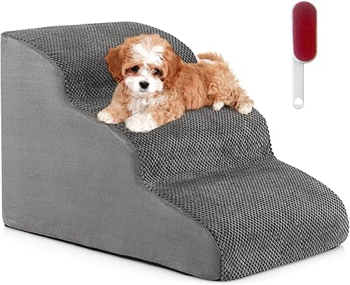 Miniatura 1 de Tangkula Escaleras de espuma para perros para camas altas rampa extra ancha y profunda para mascotas escalones antideslizantes para perros pequeños