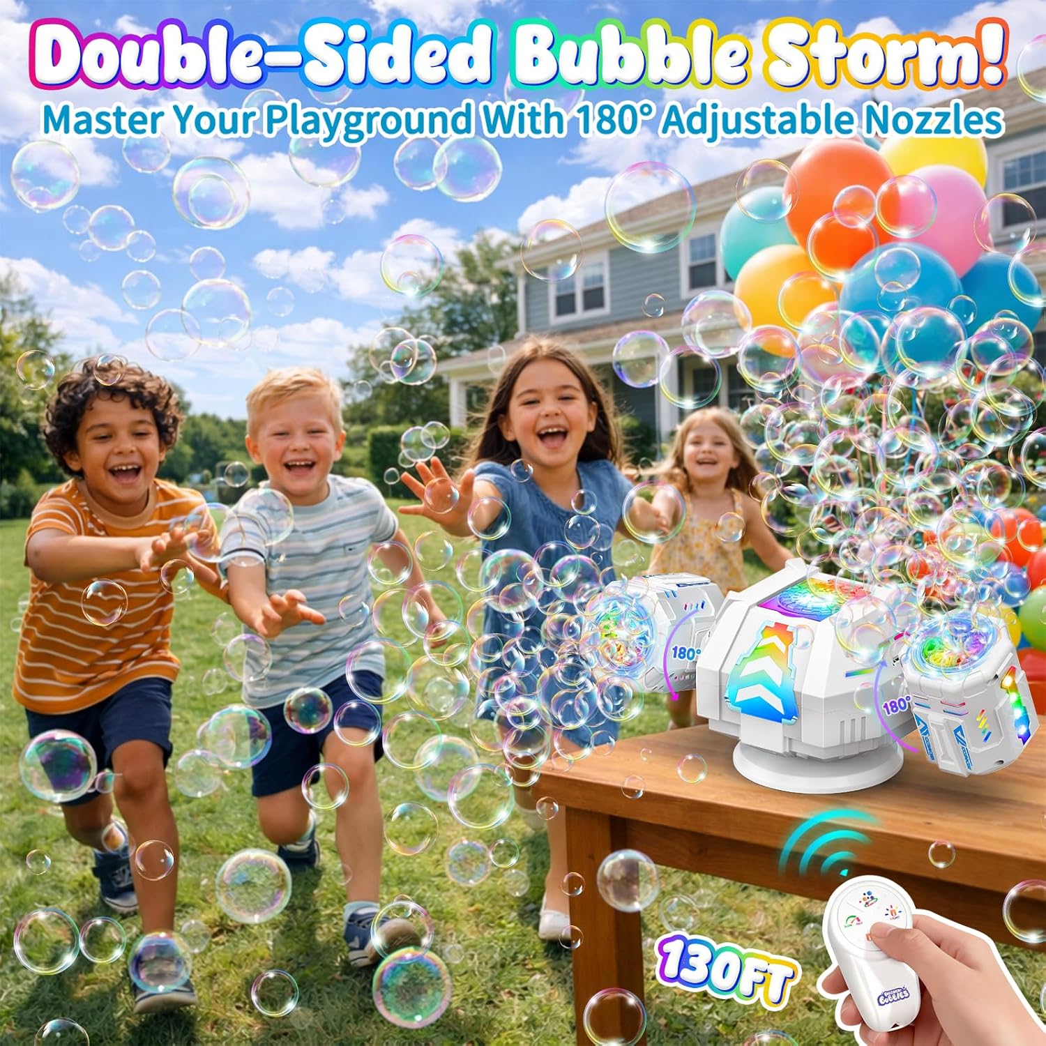 2026 RC Bubble Machine, Rechargeable Bubble Maker with 360°Automatic Rotation & 9 LED Light, 30000+ Bubbles Blower Machine Toys Gifts for Kids, Birthday Parties, Wedding, Indoor, Outdoor Activities