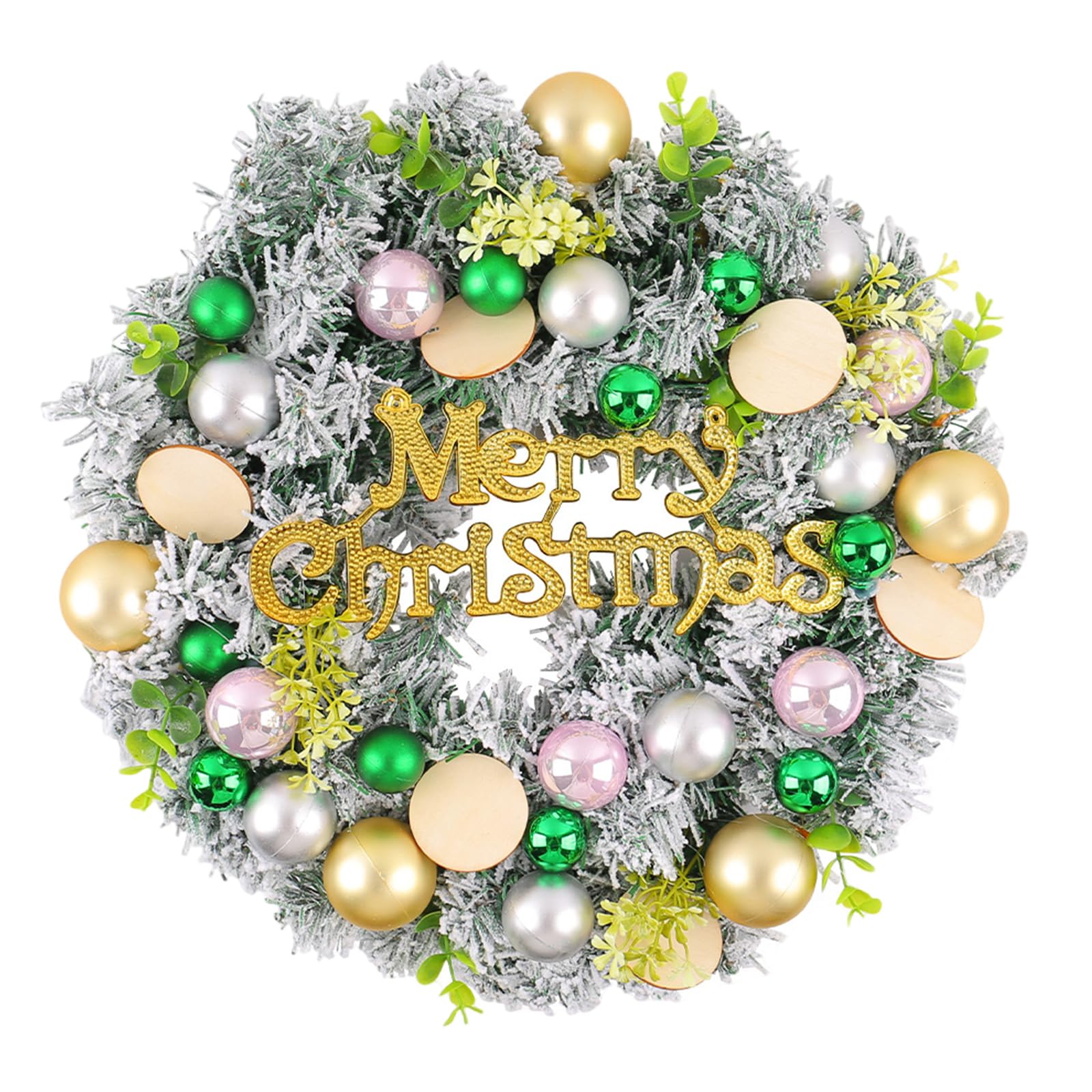 Tsophreniq Christmas Wreath with Bowknot Seasonal Wreath with Christmas Sphere for Door or Fireplaces Enhancement Holiday Ornament