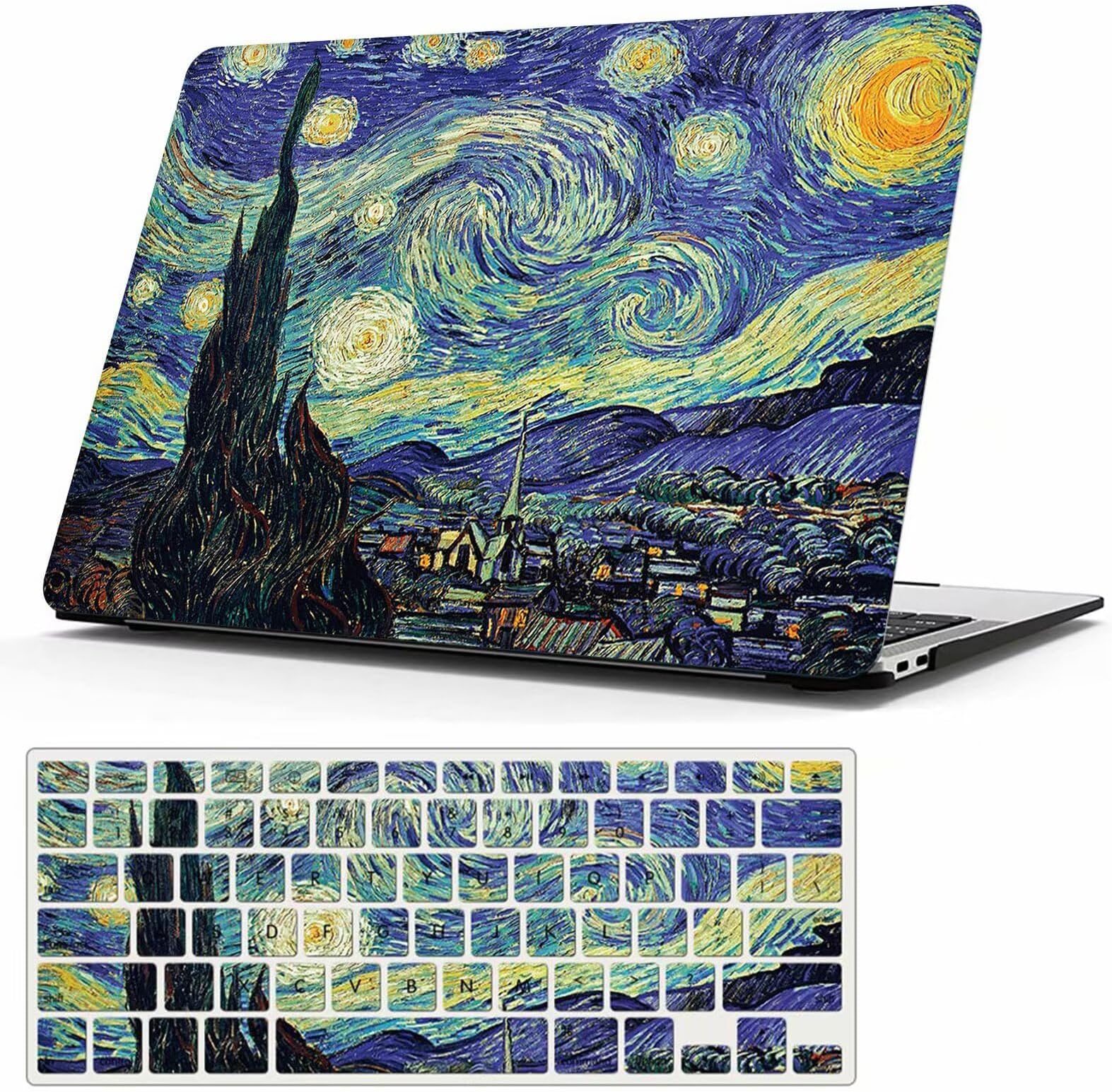 MonsDirect Compatible with MacBook Air 13 inch Case 2021 2020 2019 2018 M1 A2337 A2179 A1932 with Touch ID, Slim Hard Plastic Case & Keyboard Cover for Air 13.3 inch with Touch ID, Starry Night