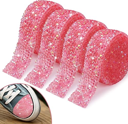 4 Rools - Cinta de diamantes de imitación de cristal de 0.787 pulgadas (0.787 in), rollo de cinta brillante para manualidades, boda, fiesta,