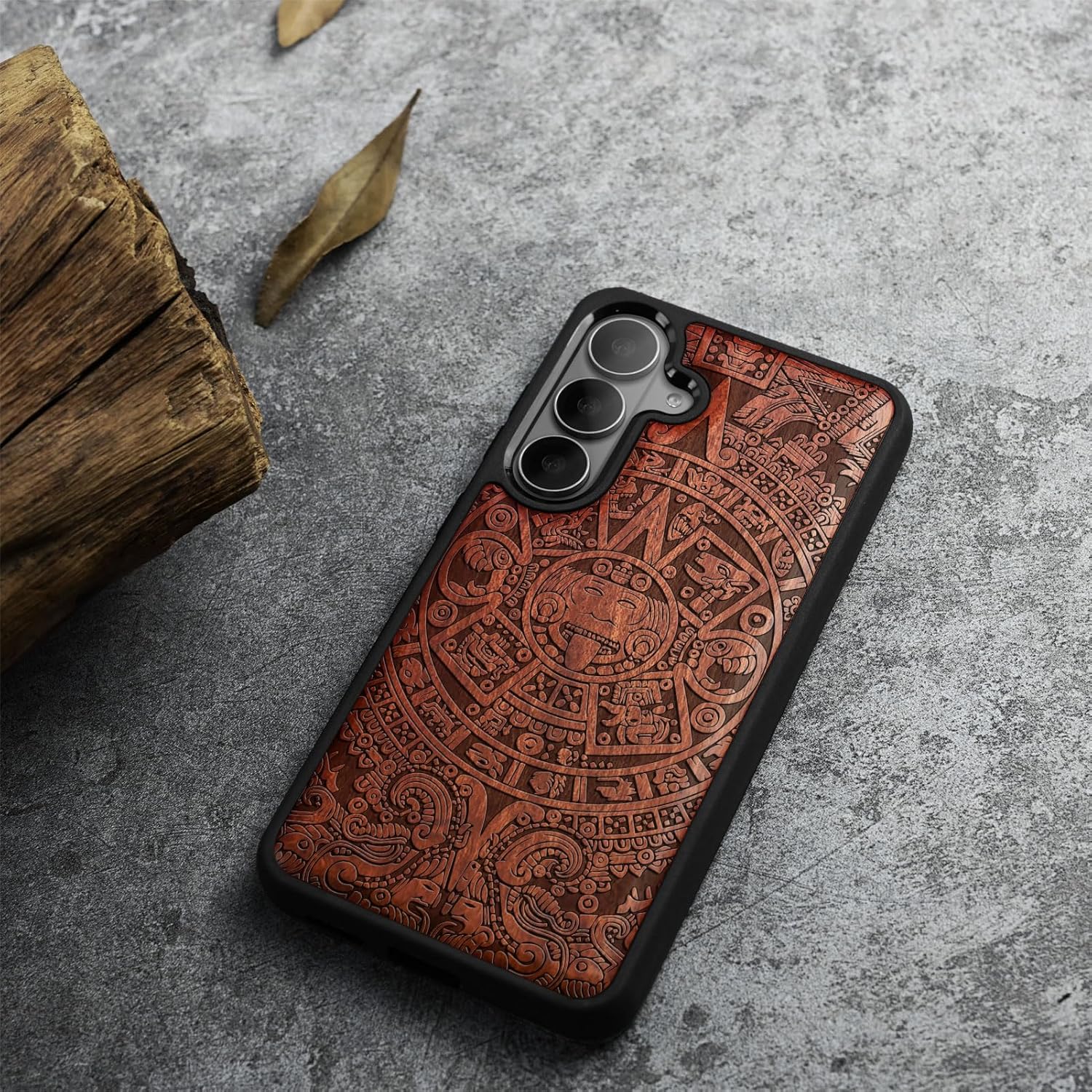 Carveit Magnetic Wooden Case for Samsung Galaxy S26 Case 2026, TPU Shockproof Cover & Wood Artisan Engraved, Compatible with MagSafe Wireless Chargers (The Maya Calendar) Rosy