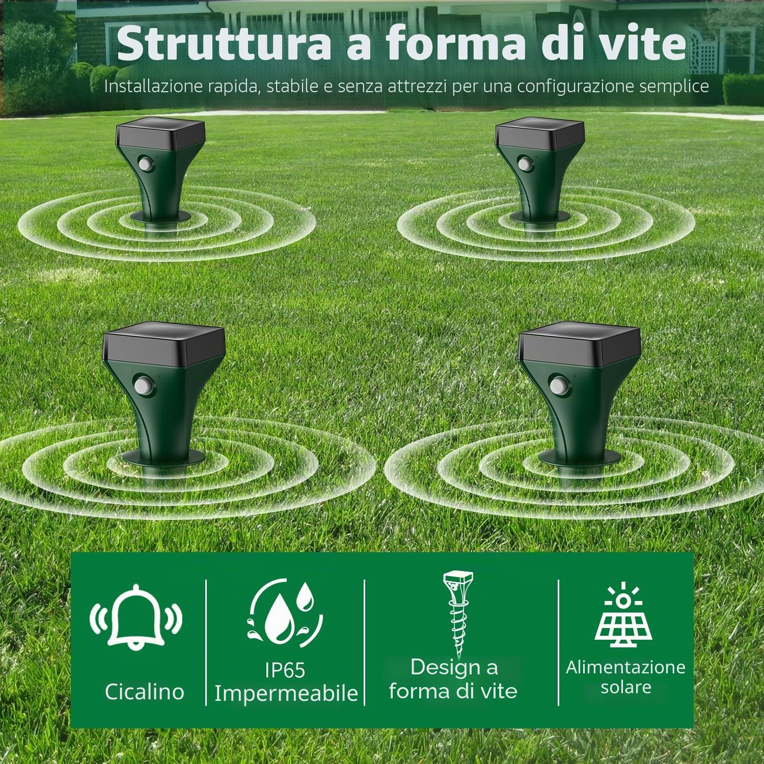 Keero Dissuasori per Talpe 4 Pezzi, Dissuasori per Topi, Repellente per Talpe, Ultrasuoni per Talpe, Dissuasori per Serpenti, Dissuasore Solare per Giardino e Campeggioi-Verde