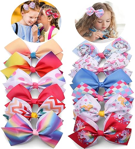 Paquete de 12 lazos para el pelo para niñas, coloridos lazos de grogrén para el cabello, pinzas de cocodrilo, accesorios para el cabello para niñas,