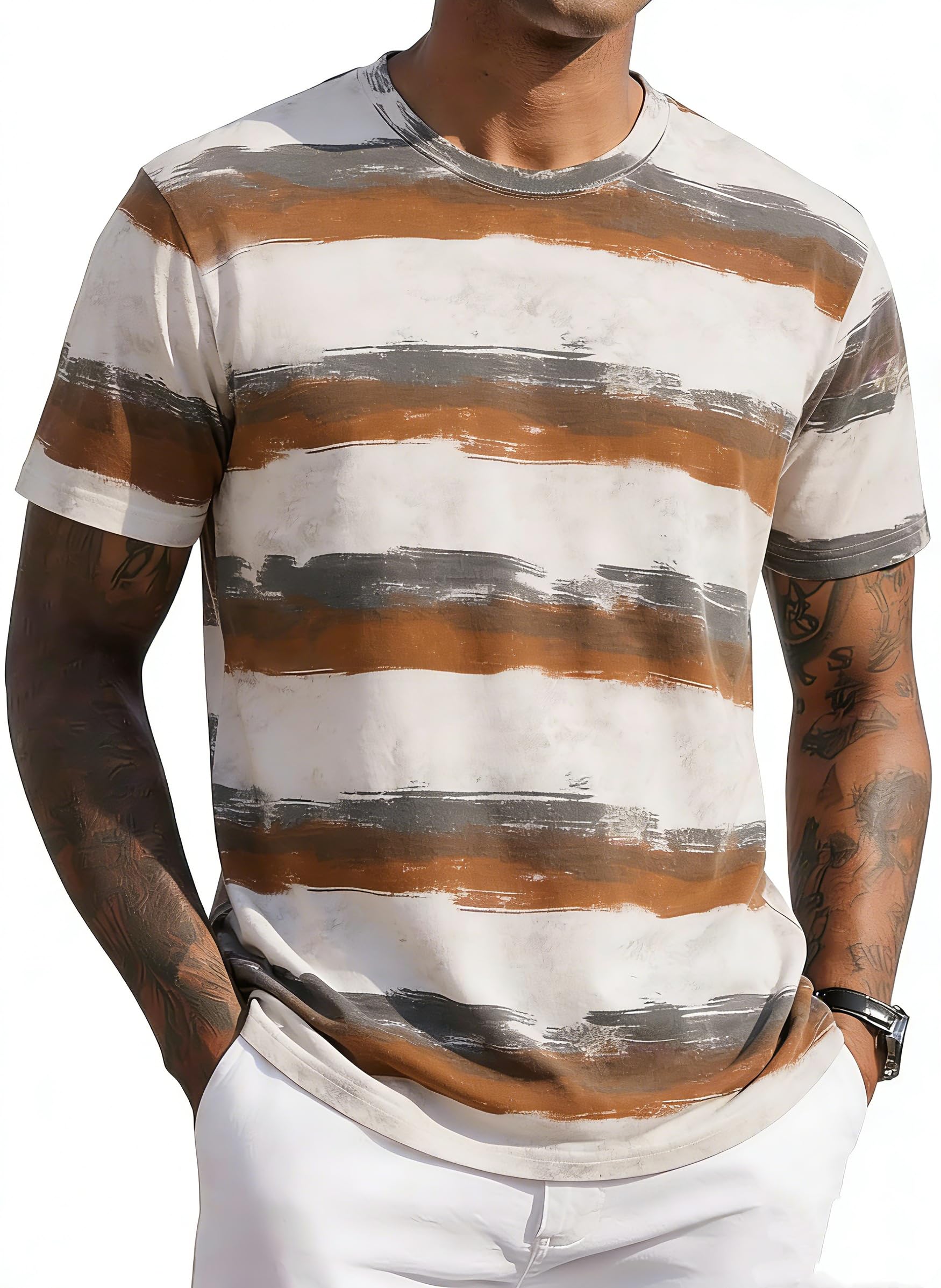 JEEGAL Herren T-Shirt Rundhals, 95% Baumwolle 5% Elasthan, Regular Fit Kurzarm Shirt mit Print, bequemes Männer Basic Shirt für Alltag Freizeit Sommer