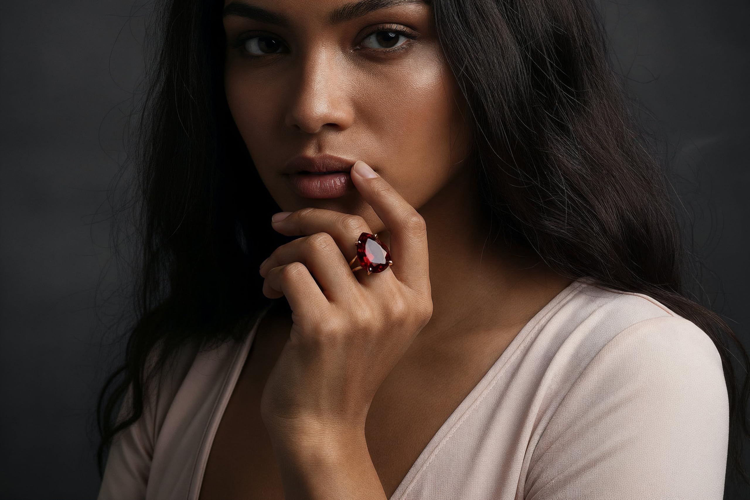 Espectacular Anillo de Granate en Plata 925 - Anillos de Lágrima para Mujer - Anillo de Compromiso, Anillo de Boda, Anillos de Moda Hechos a Mano - Joyería Artesanal