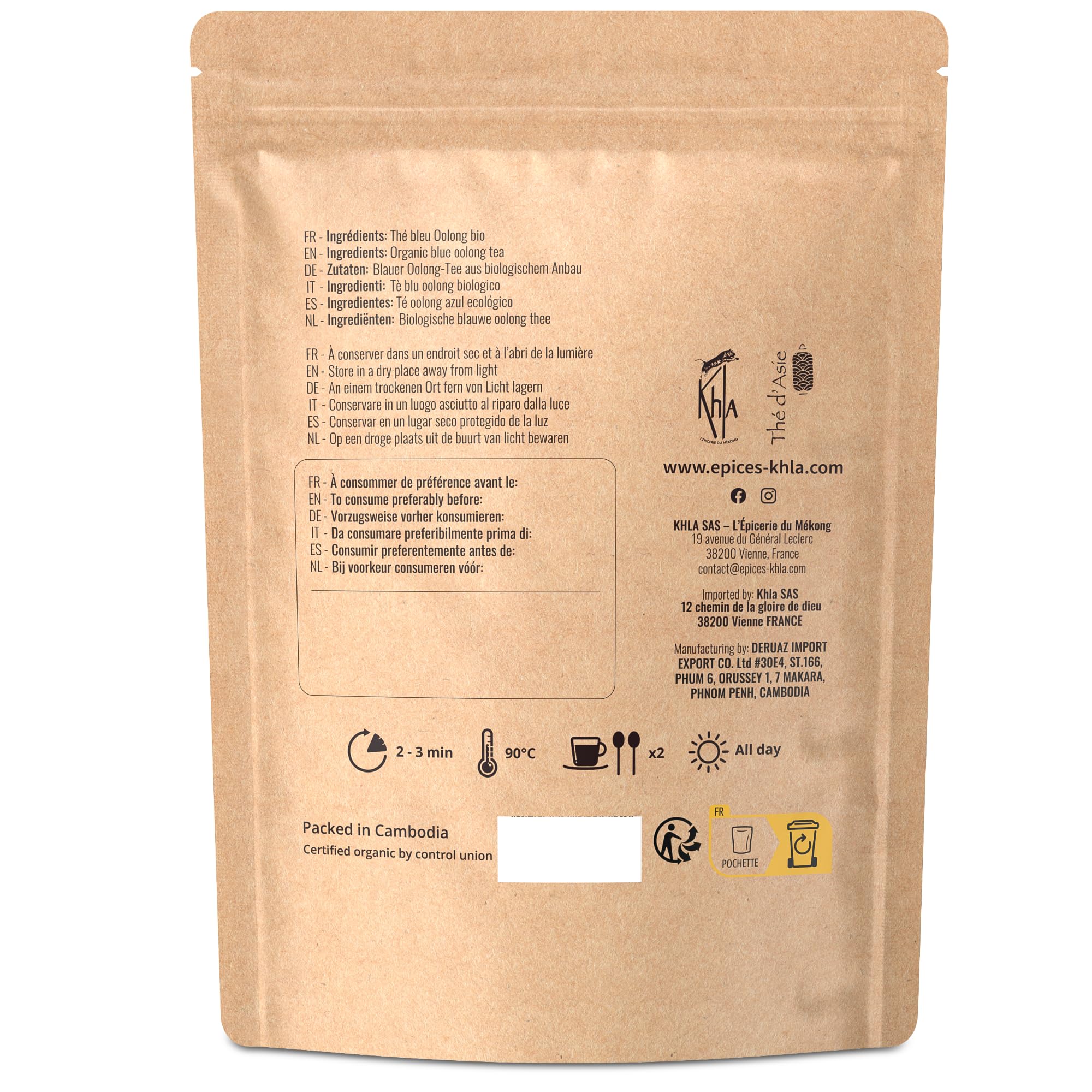 Khla - Té Oolong Ecológico 250g - Té Azul Orgánico a Granel - Hojas Secas – Wulong Tea - Origen China - Para Tisana e Infusión de Hierbas