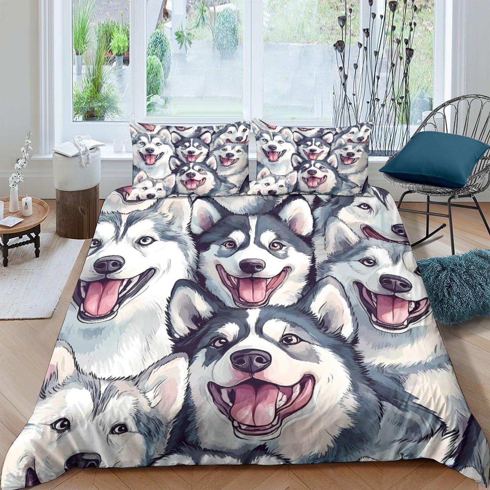 Ctjqhvkz Style-6 3D Printed Husky Dog Fitted Sheet Microfiber Soft Breathable Siberian Wolf Mattress Cover For Bedroom Dorm Decor Single（135X200cm）