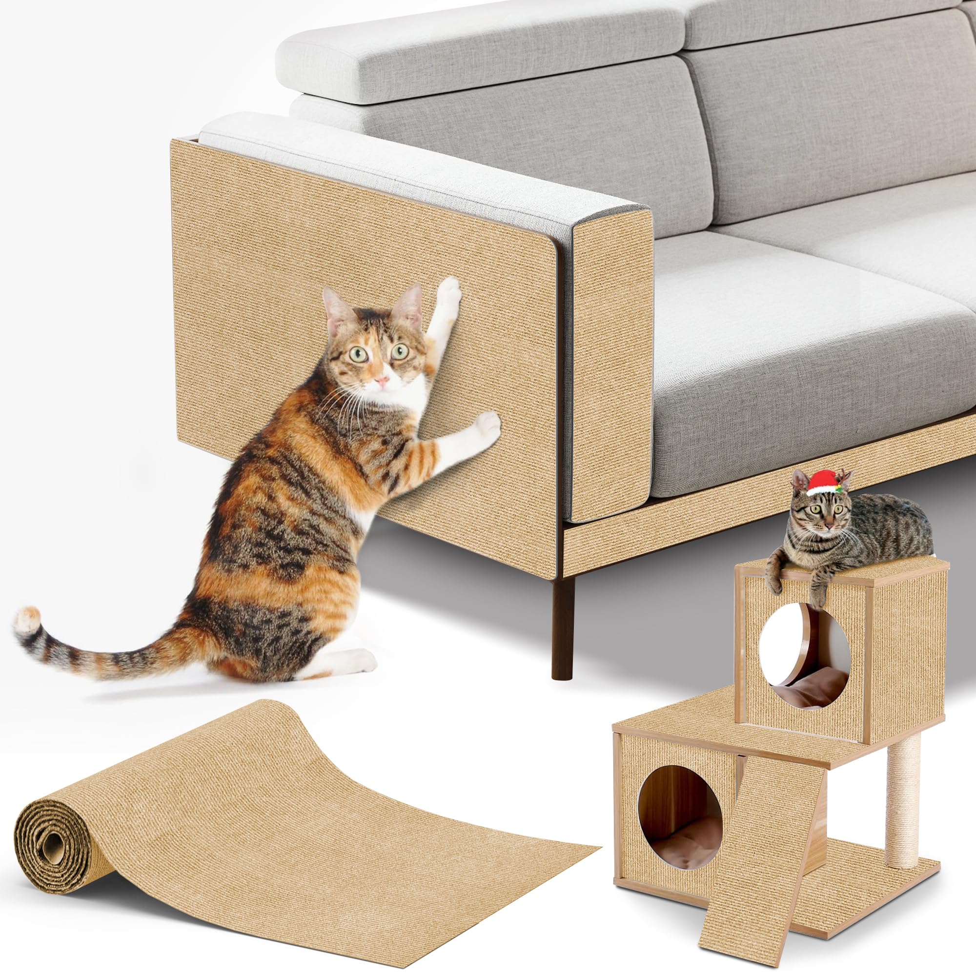 Chat griffe le canape ? Tapis de protection anti-griffures kaki autocollant 60x40 cm