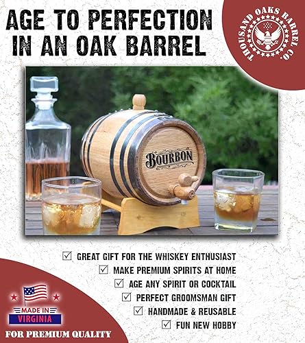 Miniatura 9 de Barril de envejecimiento de bourbon grabado de 20 litros (5 galones) con soporte, bung y espita - Cócteles de la edad, whisky, ron, tequila