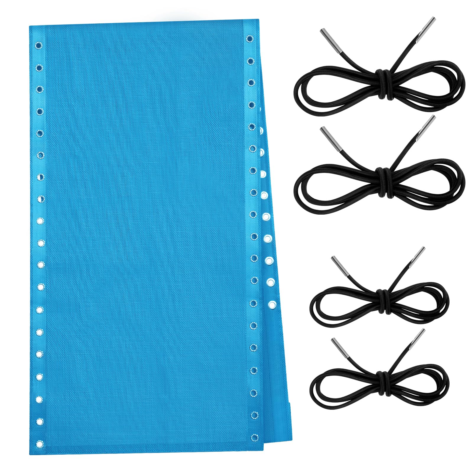 Tela de repuesto para silla con 4 cuerdas elásticas, kit de reparación de malla para patio, reclinable, césped al aire libre y piscina (63 x 17 pulgadas, azul claro)