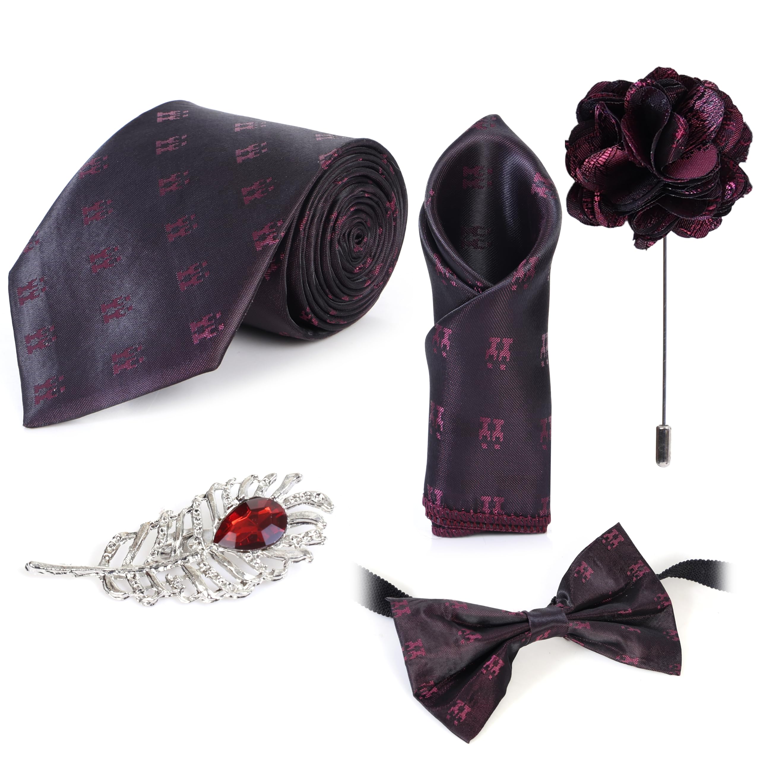 random stripe Men’s Premium Necktie Gift Set – 9 Colors | Includes Necktie, Bow Tie, Pocket Square, Lapel Pin & Brooch |-picture-15
