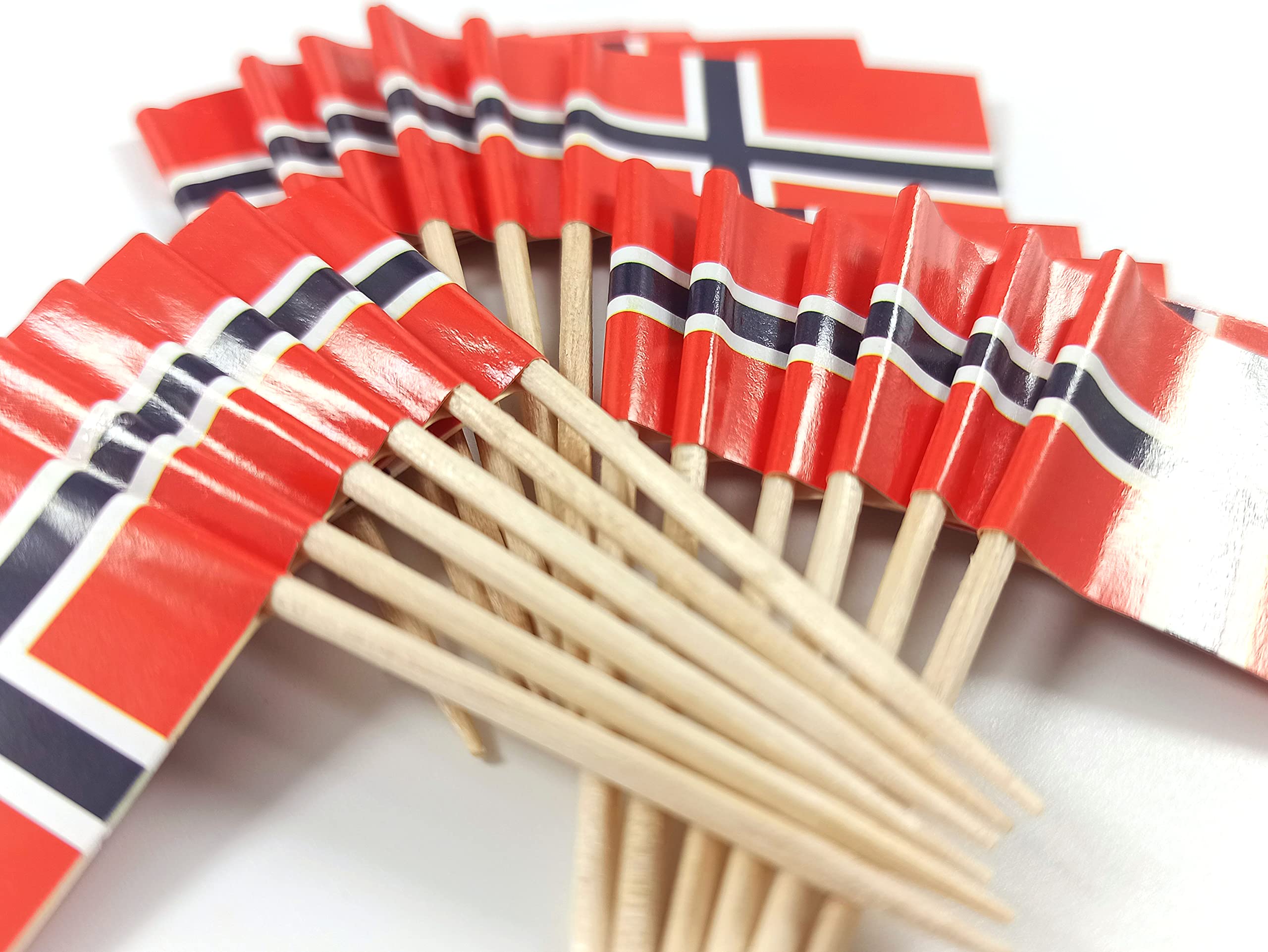 QQSD 100 szt. flaga Norwegii wykałaczki Norwegii Flagi Ozdoby na babeczki, mini mała flaga babeczki wykałaczka koktajl wykałaczka flaga ciasto toppery