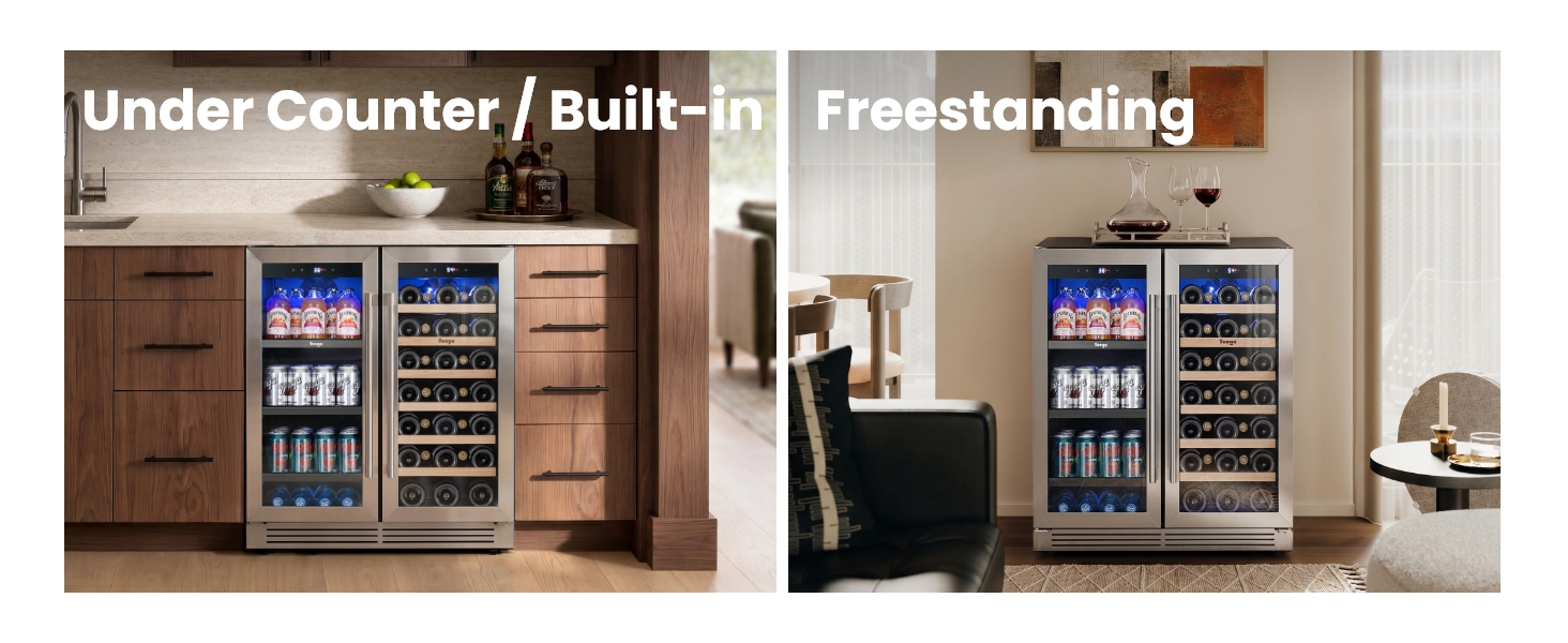 Image of Yeego 24 Inch Wine and Beverage Cooler, 80 Can 33 Bottle Wine Fridge