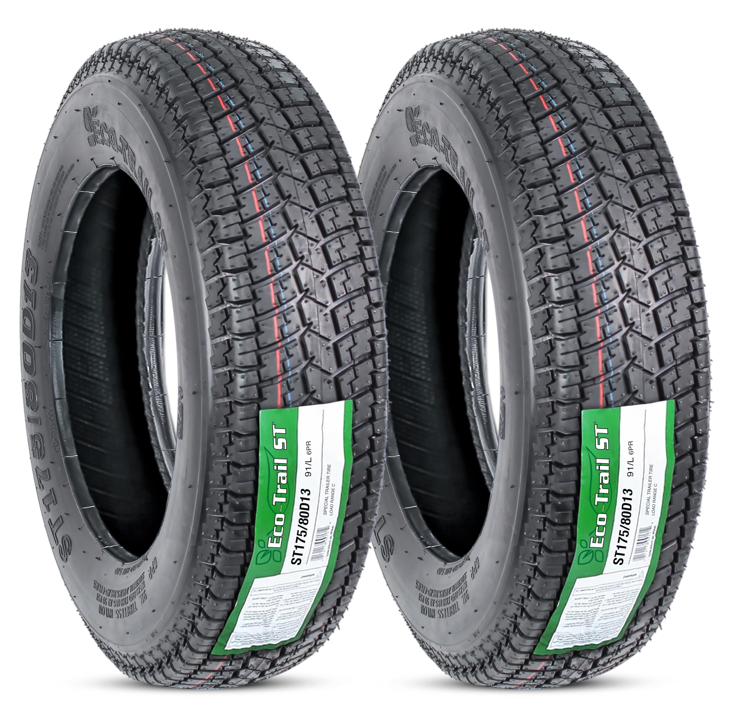 eCustomrim 2-Pack Eco Trail ST175/80D13 DEEP TREAD Trailer Tires Bias Ply Load C - 2 Year Warranty w/Free Roadside