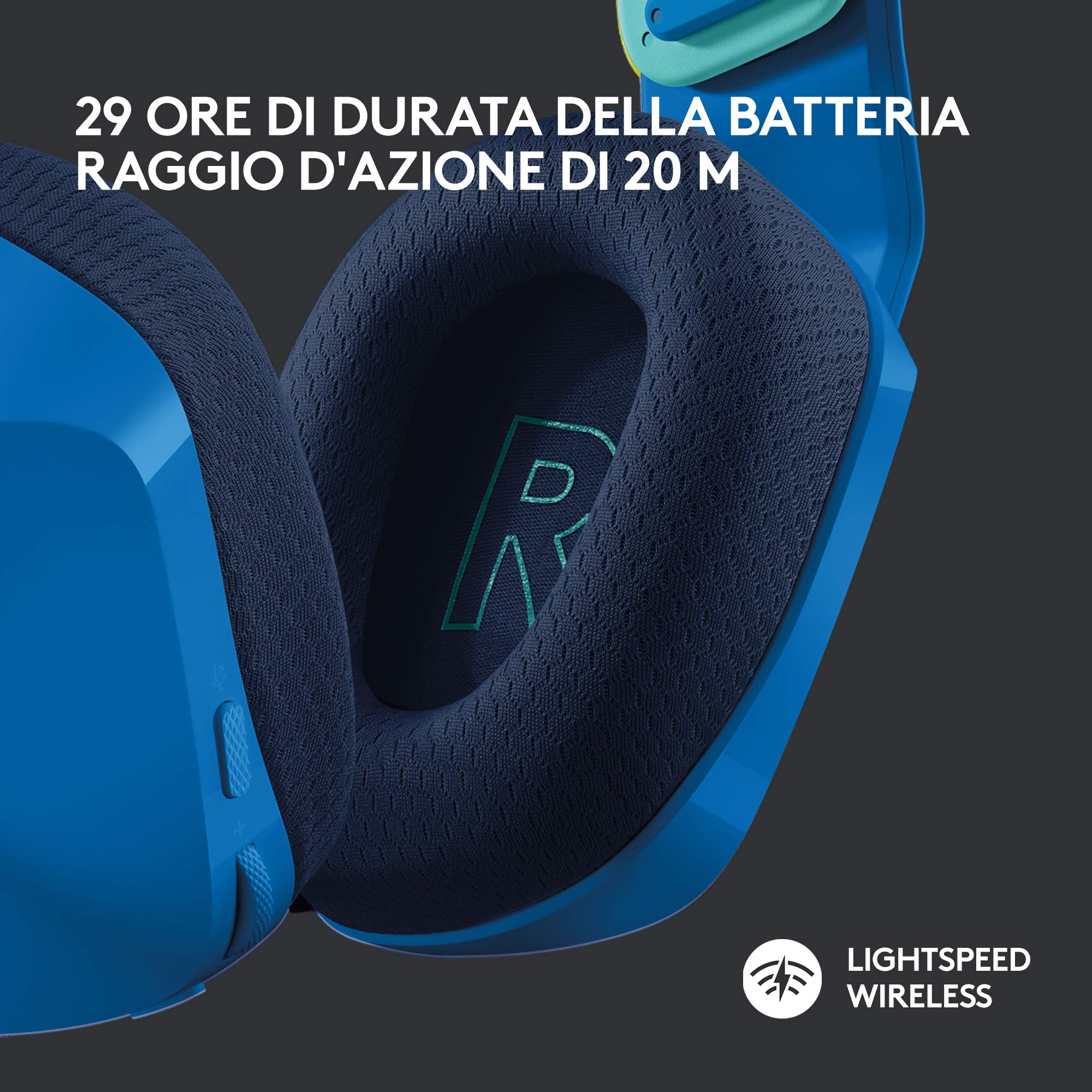 Logitech G733 LIGHTSPEED Cuffia Wireless con Microfono Gaming con Fascia per la Testa a Sospensione, LIGHTSYNC RGB, Tecnologia Microfono Blue VO!CE, Driver Audio Pro-G, Leggera - Blu