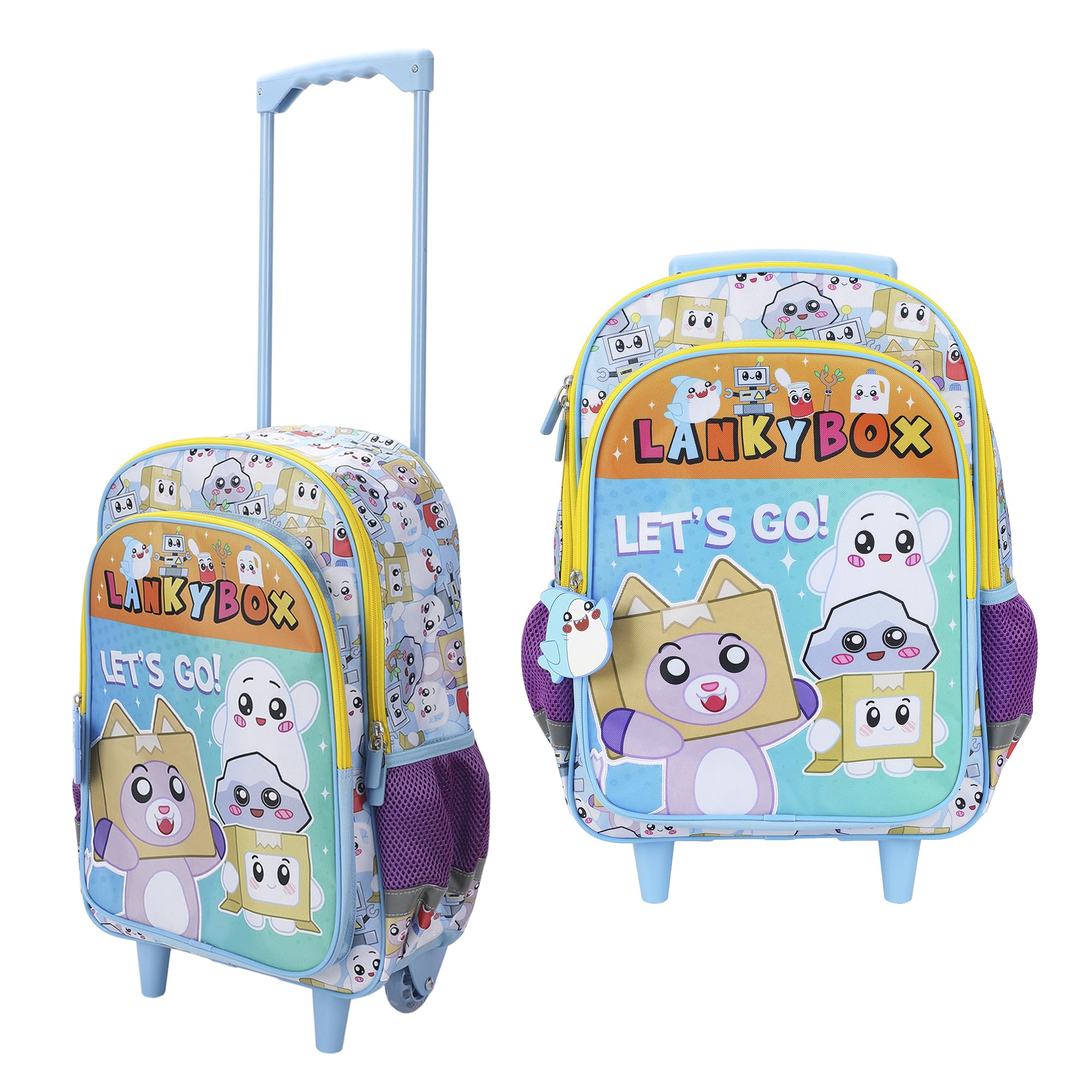 Bioworld Lanky Box Let's Go! 16" Rolling Travel Backpack With Wheels And A Keychain