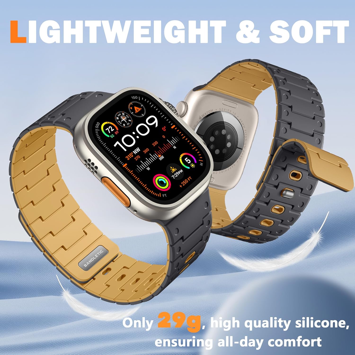 Bandletic Compatible with Apple Watch Series 11 Band 46mm Men Women, Rugged Sport Watchband for iWatch 49mm(Ultra3/Ultra2/Ultra),45mm(9/8/7), 44mm(SE3/SE2/SE/6/5/4),42mm(3/2/1),Anthracite/EarthyYellow