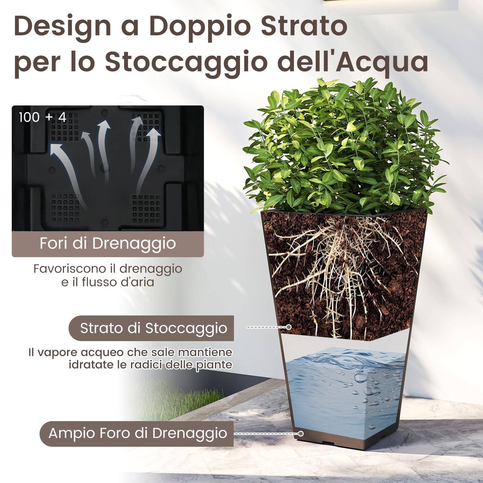 COSTWAY Vasi Alti per Piante, Vasi Grandi da Esterno ed Interno con Fori di Drenaggio, Contenitori Decorativi per Piante per Giardino, Balcone e Veranda (Modello 4)