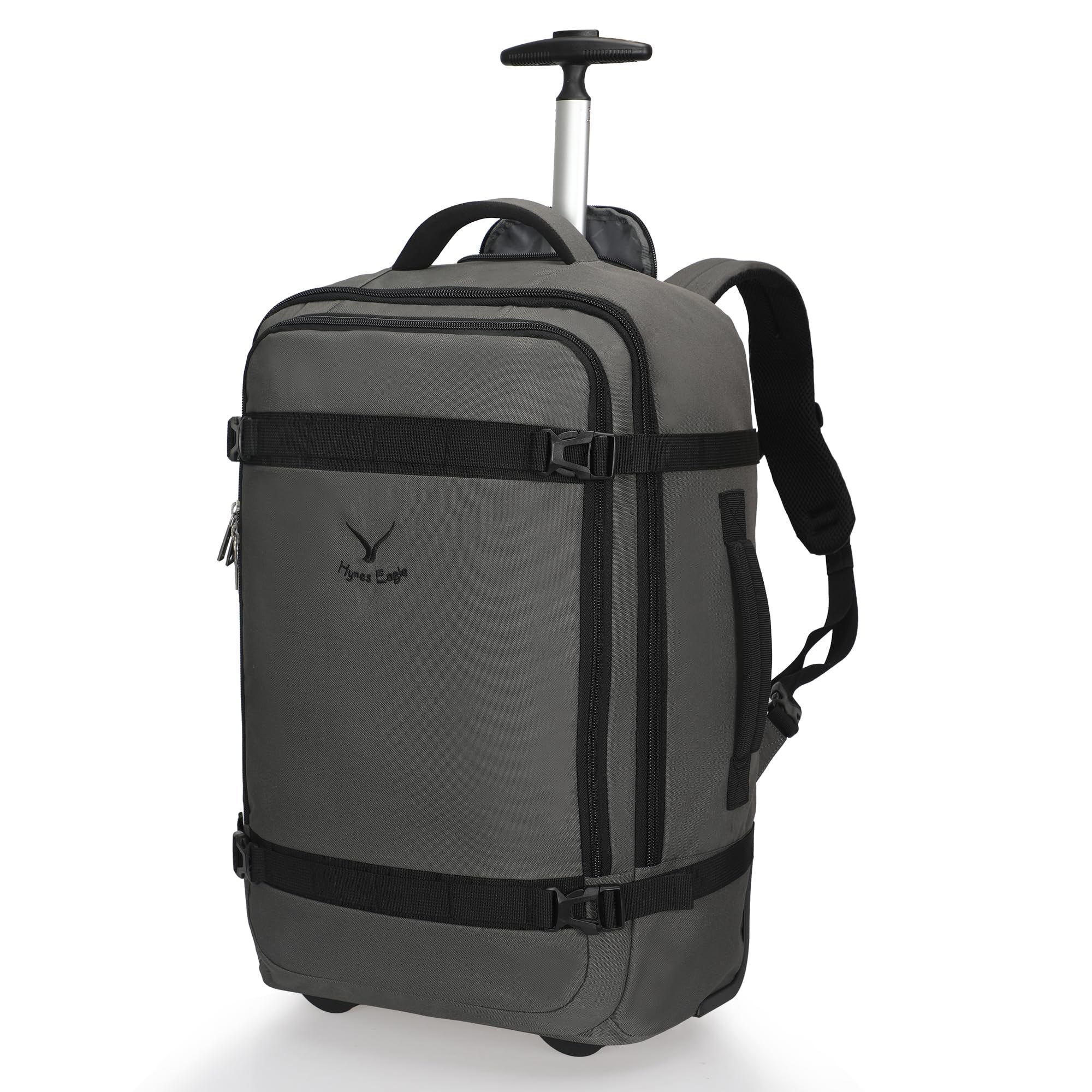 hynes eagle rolling backpack 42l backpack with wheels airline approved carry on luggage laptop travel suitcase bag for women men dark grey