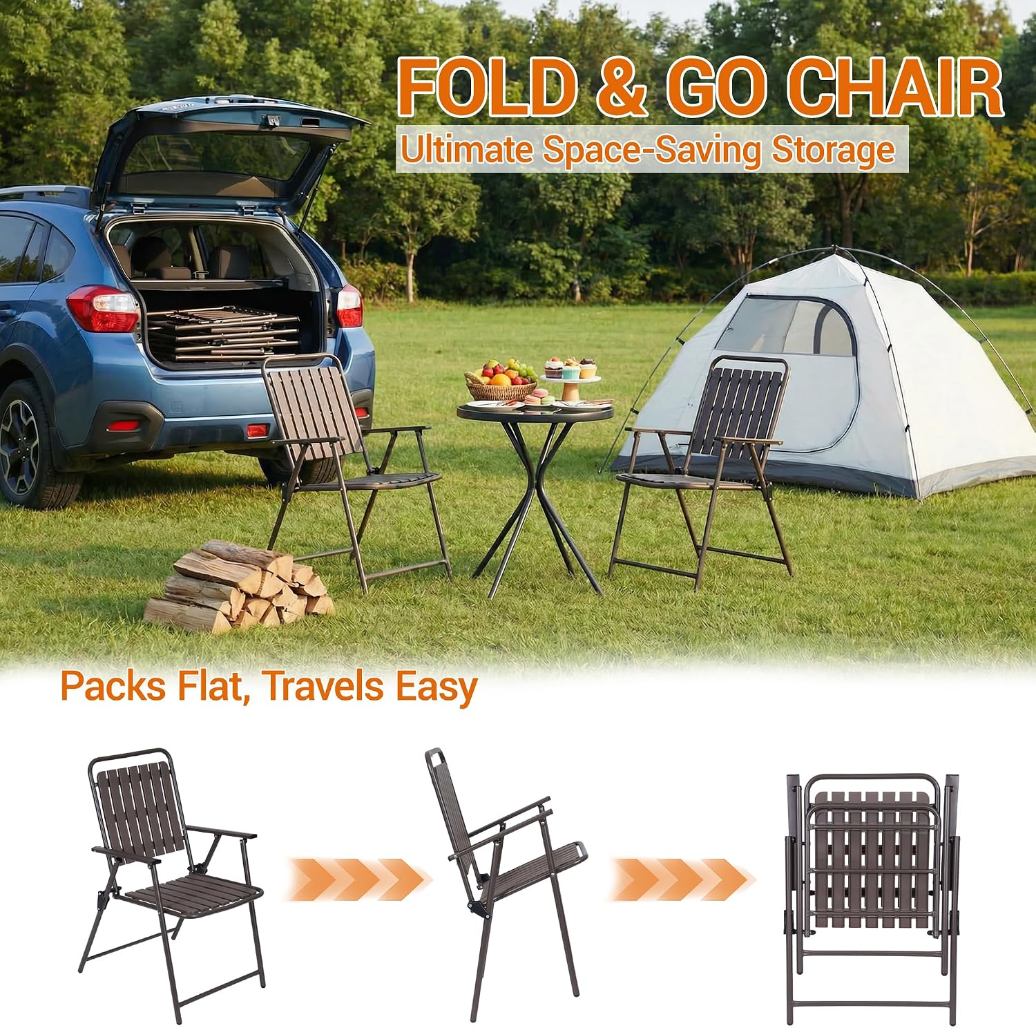 3-Piece Folding Patio Bistro Set, Space-Saving Table & Chairs, Rustproof & All-Weather Waterproof Outdoor Furniture for Balcony, Deck, Yard, Garden, Brown