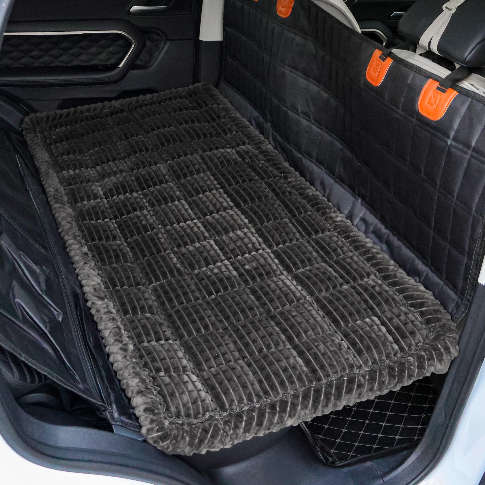 AEEISHOMEREFORM Dog Car Seat Cover - Backseat Pet Bed Mat, Dog Bed for Car Back Seat, Furry Dog Covers for Loveseats, Non-Slip Travel Dog Bed for Backseat Extenders (Black, 63x137 cm)