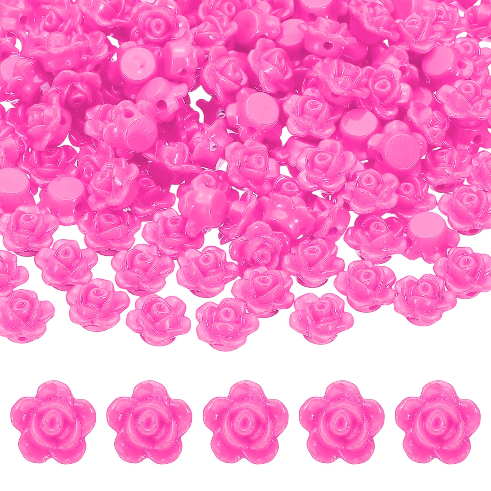 PATIKIL Acrylic Rose Flower Beads, 200 Pcs Flat Back Rose Flower Loose Spacer Beads Charm Colorful Floral Beading with 2mm Hole for DIY Craft Making Necklace Bracelet, Deep Pink