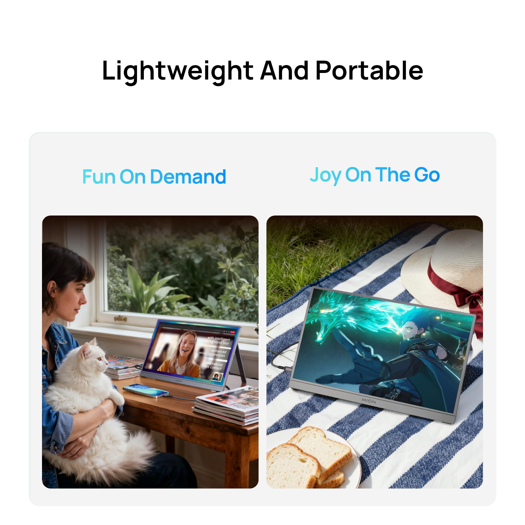 ARZOPA Portable Monitor, 15.6'' 1080P FHD Laptop Monitor USB C HDMI Computer Display HDR Eye Care External Screen w/Smart Cover for Mac Phone Xbox Switch PS5-S1 Table: 17.3" Z1C PLUS GRAY Gray