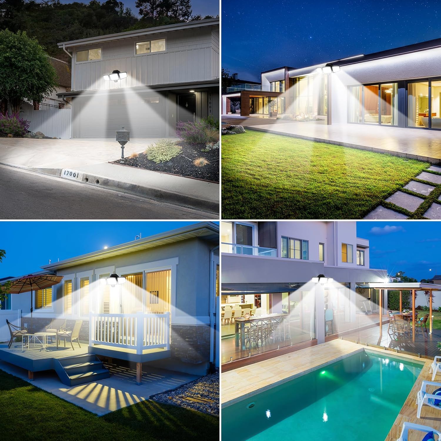 Luces de inundación de 60 W, 6000 lm, luz LED de inundación controlada por interruptor para exteriores, IP65, impermeable, con 3 cabezales ajustables