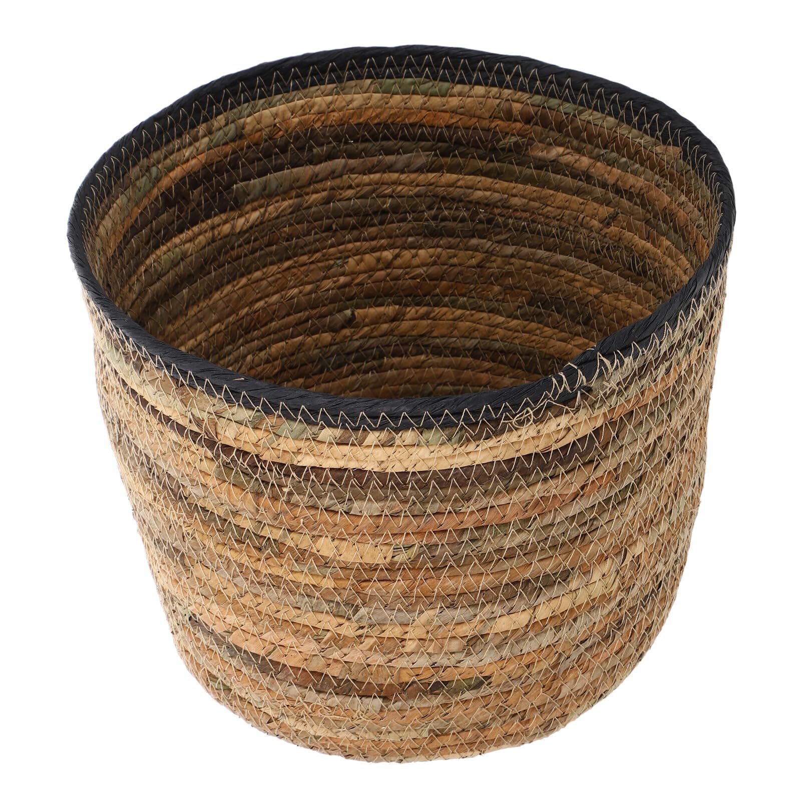 Cesta Tejida a Mano de Cuerda para Almacenamiento y Organización, Tamaño Mediano 28x21 Cm, Color Negro Borde, Adecuado para Ropa, Juguetes y Decoración del Hogar