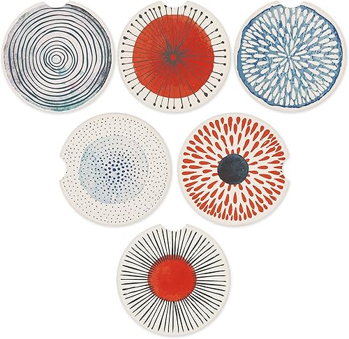 AD Juego de 6 posavasos redondos absorbentes de cerámica con muesca de dedo para una fácil extracción, base de corcho para accesorios de portavasos