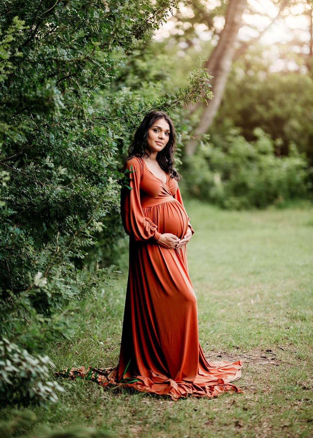 Dedysler Maternity Gowns Long Sleeves Baby Shower Dress for Photoshoot Wrap Split Sweetheart Maxi Photography