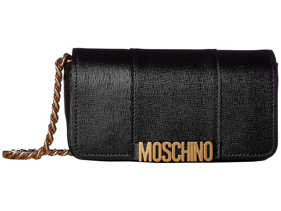 

Moschino Medium Logo Saffiano Crossbody (Black Saffiano) Handbags
