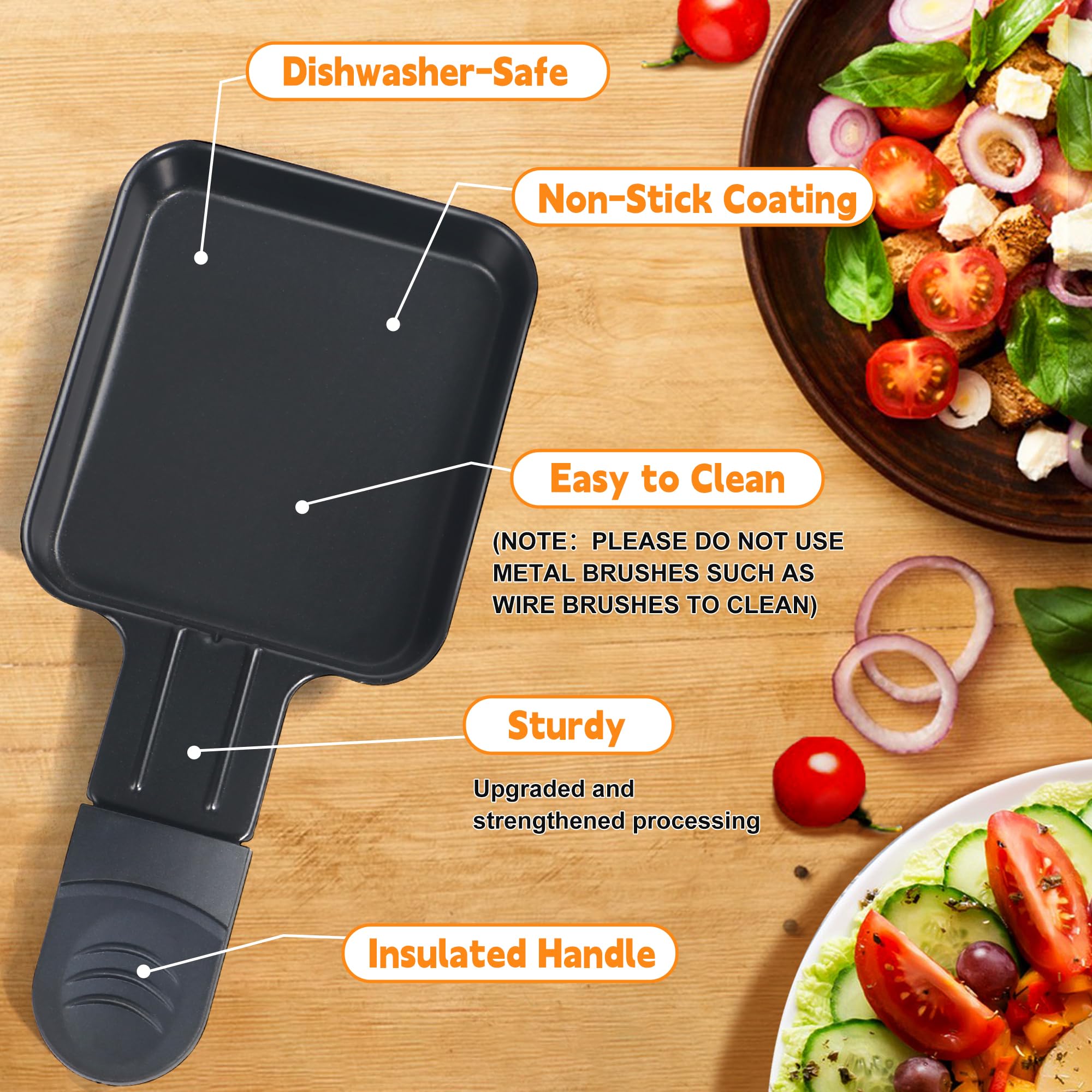 Padella per Raclettes Rivestimento Antiaderente Mini Piatti Piastra da Raclette Acciaio Inossidabile, 18 x 8,5 x 0,5cm, 8 Pezzi