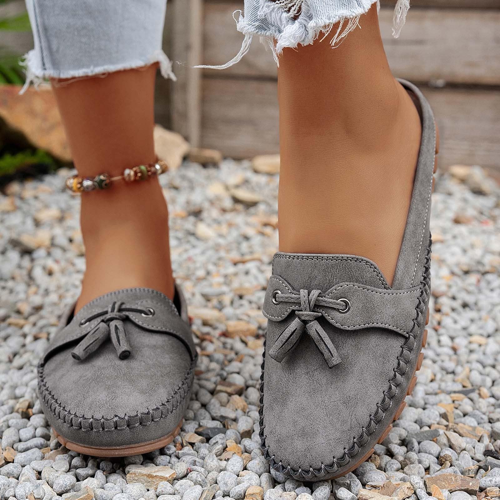 Famzuneu Mokassins Damen PU Flach Lässige Loafer Bequeme Schuhe Slip-on Sommerschuhe Freizeitschuhe Runde Zehe Wanderschuhe Halbschuhe Elegant Segelschuhe Bootsschuhe